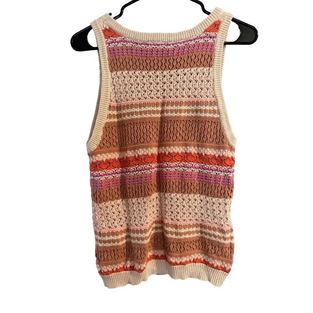 Lulus Womens Striped Knit Sleeveless Sweater Top Multi Color Boho Pointelle L - Picture 2 of 4